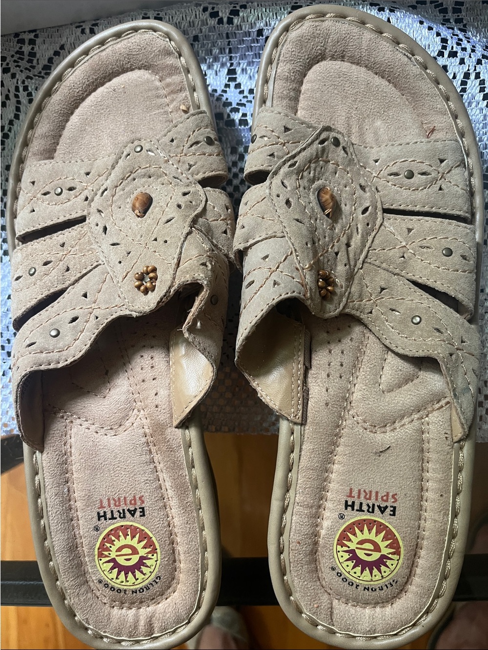 Earth Spirit Beige Suede Slip-On Sandals